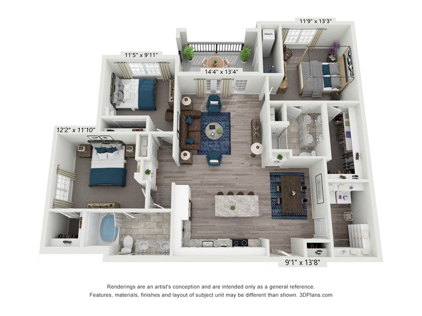 The Haven is a 3 bedroom, 2 bathroom floor plan at 8 West in Greensboro, NC The Haven is a 3 bedroom, 2 bathroom floor plan at 8 West in Greensboro, NC